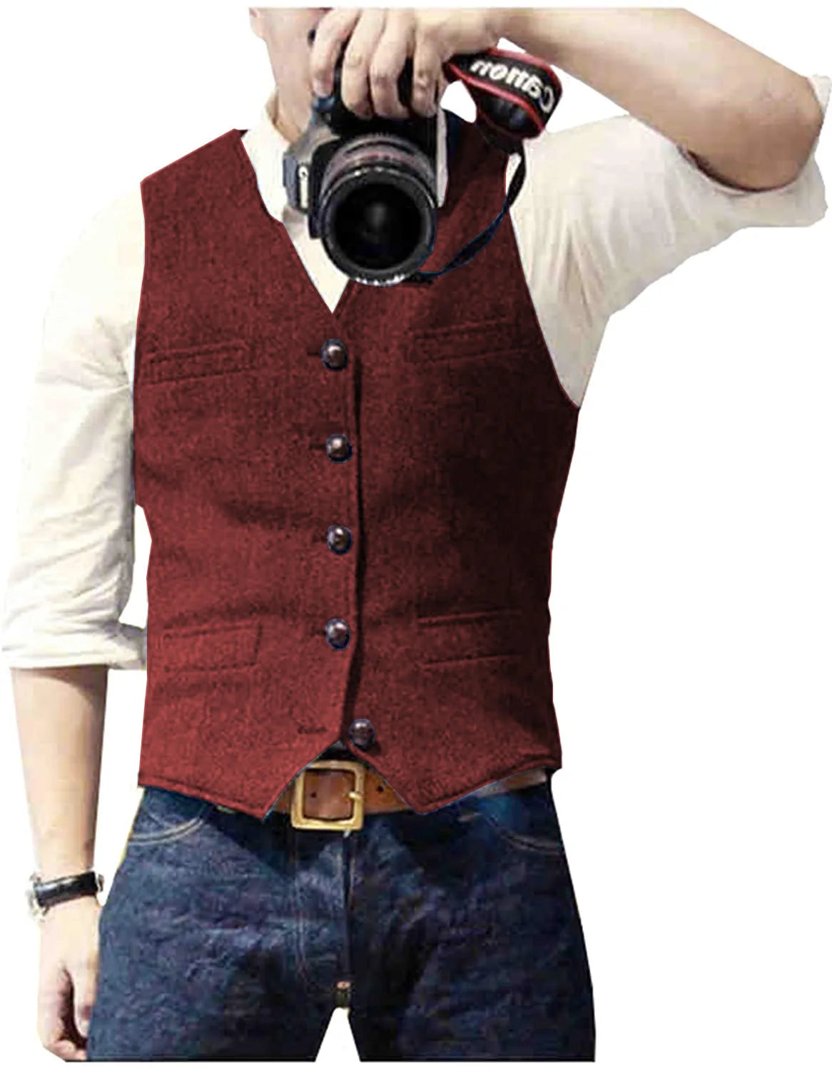 V Neck Men's Suits Vest Casual Classic Formal Business Herringbone Tweed Slim Fit Waistcoat For Wedding Groomsmen